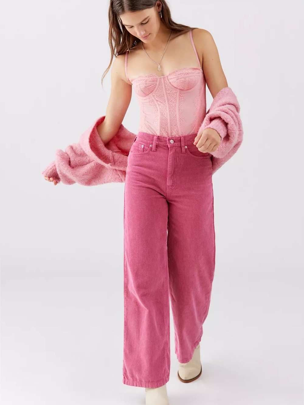 Wide Leg High Rise Pink Corduroy Jeans Size 25